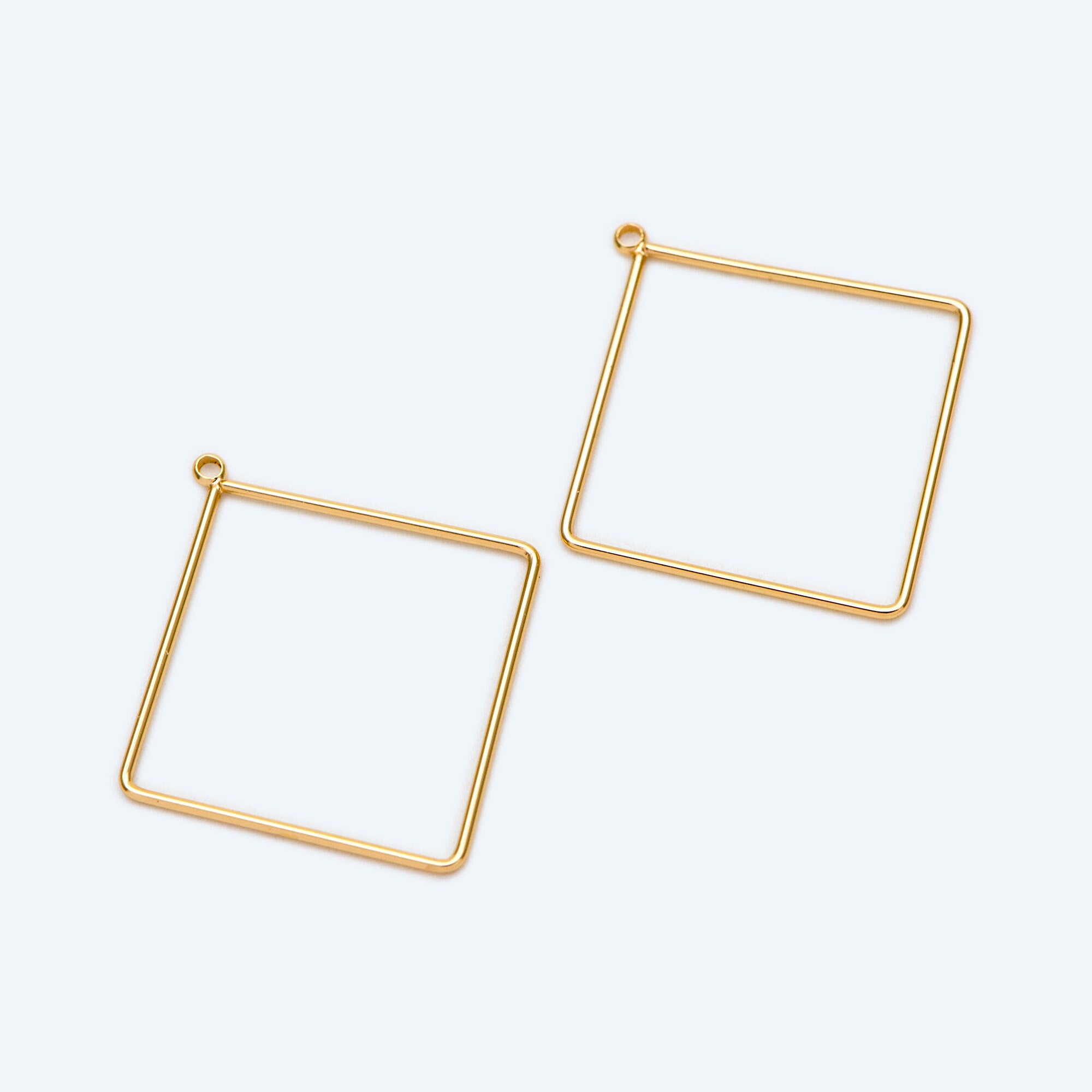 10pcs Gold plated Brass Square Pendants, Rhombus Link Charms, Wired Geometric Hoops (GB-368-C)